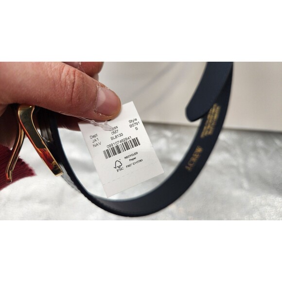 J Crew Womens Small Navy Blue Croc Embossed Leather Belt NWT - Picture 6 of 11